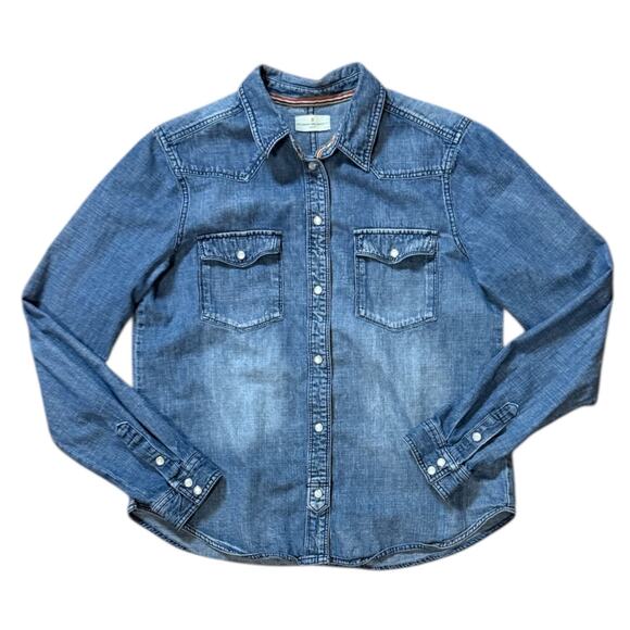 Thread and Supply Denim Shirt Womens Blue Western Cowgirl Snap Button Size S - Picture 2 of 7